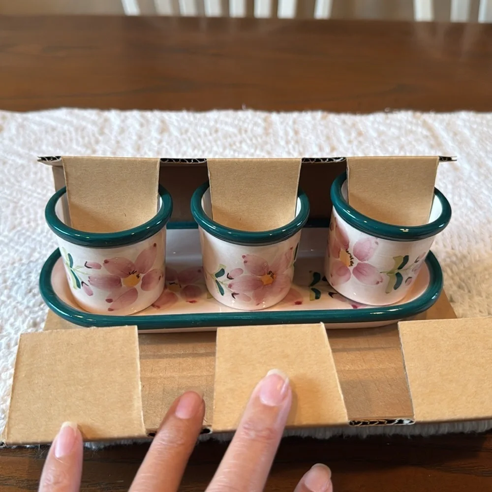 NIB- Partylite P7112 Floral Delight Votive Holders with Tray Trio Candle Holders